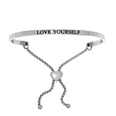 Intuitions Stainless Steel LOVE YOURSELF Diamond Accent Adjustable Bracelet fine designer jewelry for men and women